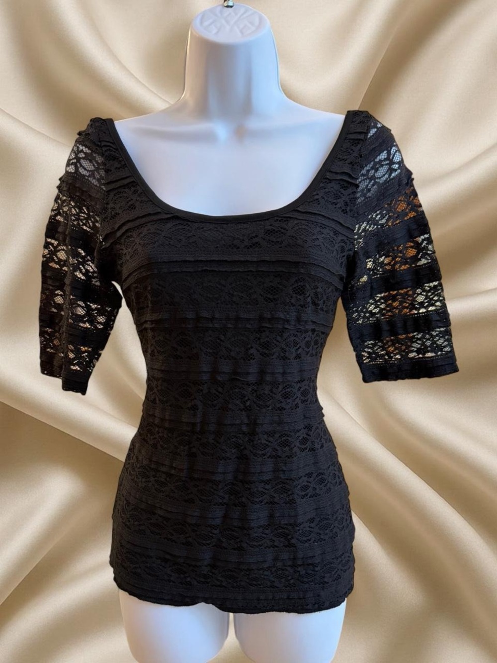 Wet Seal Black Lace Scoop Neck Top